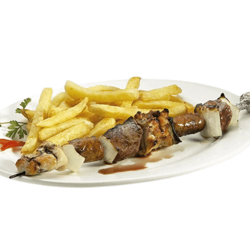 Brocheta Mixta con Papas Fritas