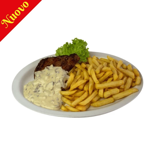 Chuleta C/Salsa de Champiñón y Papas Fritas
